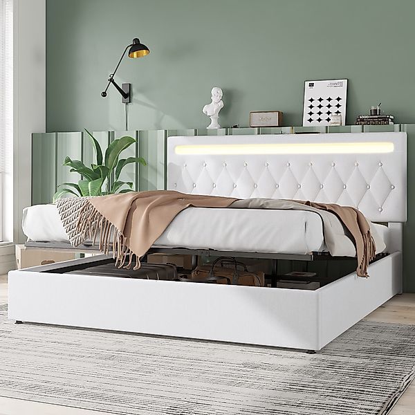 Flieks Polsterbett, LED Hydraulisches Doppelbett 180x200cm günstig online kaufen