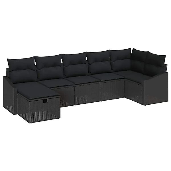 vidaXL Garten-Sofa-Set mit Kissen 7-Tlg Schwarz Poly Rattan 3359302 günstig online kaufen