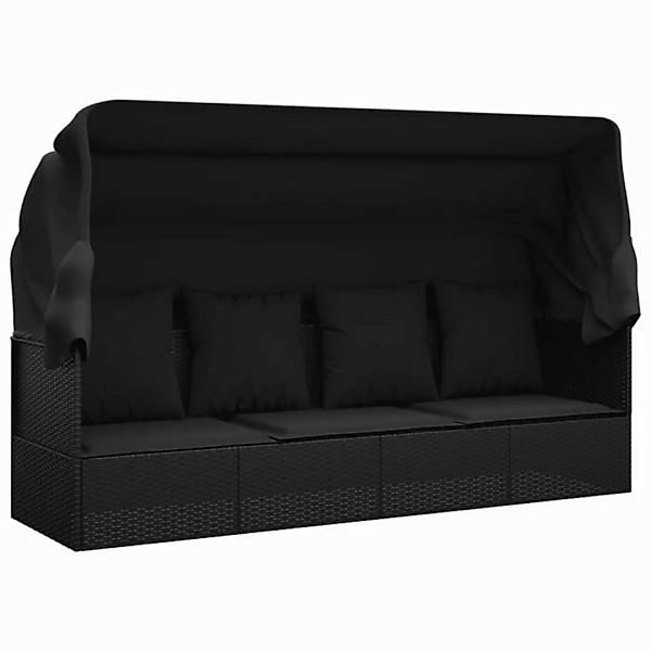 furnicato Bett Outdoor-Loungebett mit Dach und Kissen Schwarz Poly Rattan ( günstig online kaufen