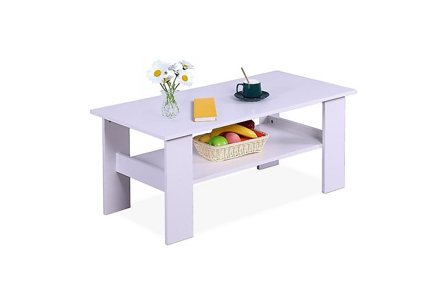 relaxdays Couchtisch mit unterer Ablage, weiß günstig online kaufen