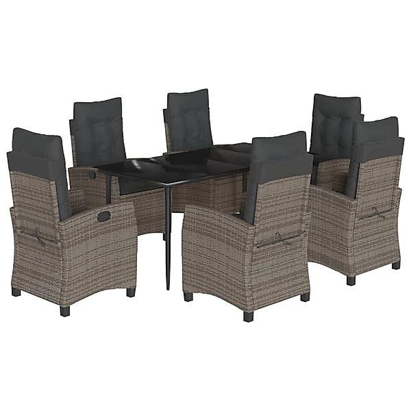 vidaXL 7-Tlg Garten-Essgruppe mit Kissen Grau Poly Rattan 3212788 günstig online kaufen