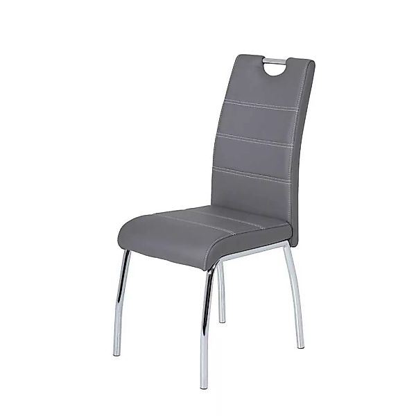 Esstisch Stühle in Grau Kunstleder verchromtem Metallgestell (Set) günstig online kaufen