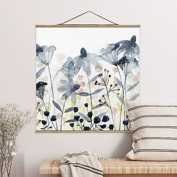 Stoffbild Blumen mit Posterleisten - Quadrat Wildblumen Aquarell II günstig online kaufen
