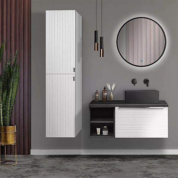 Badezimmermöbel Waschtisch Set in weiß mit Sherman Oak anthrazit LARCIANO-5 günstig online kaufen
