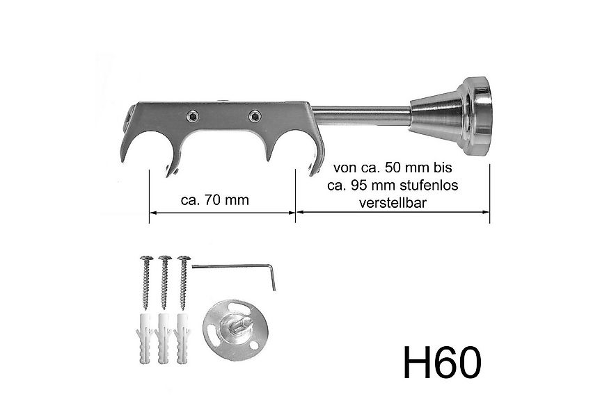 BASIT Gardinenstange Innenlauf Edelstahloptik 20mm mit Wandträgern 120 cm E günstig online kaufen