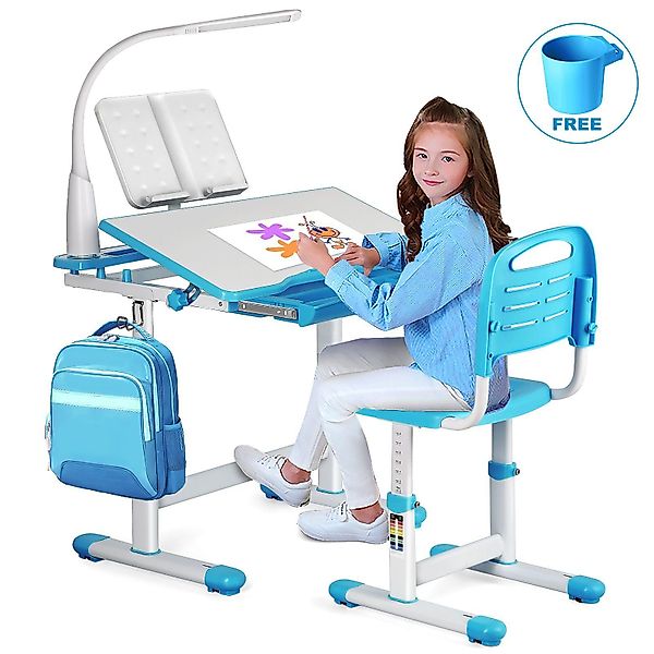JOYLDIAS Kinderschreibtisch Schülerschreibtisch höhenverstellbar mit Lampe günstig online kaufen