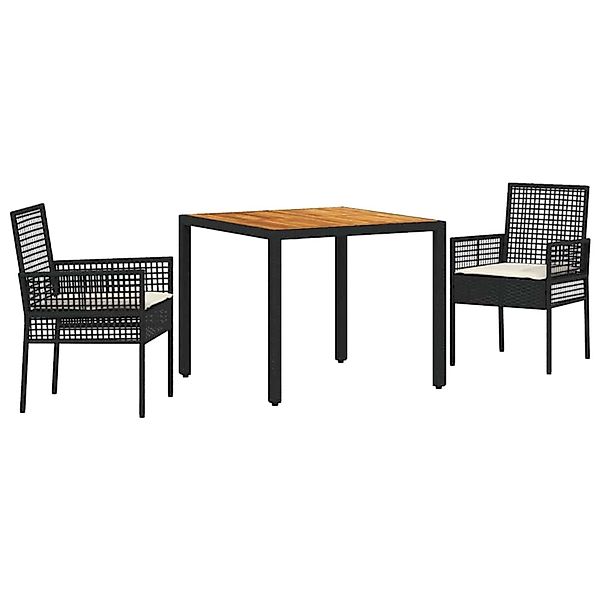 vidaXL 3-Teiliges Garten-Essgruppe mit Kissen Schwarz Poly Rattan 3334901 günstig online kaufen