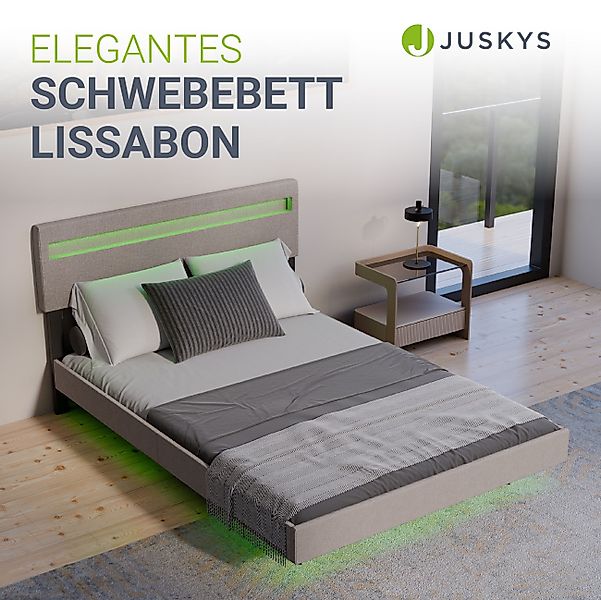 Juskys Polsterbett Lissabon, LED-Beleuchtung, Leinen, verstellbares günstig online kaufen