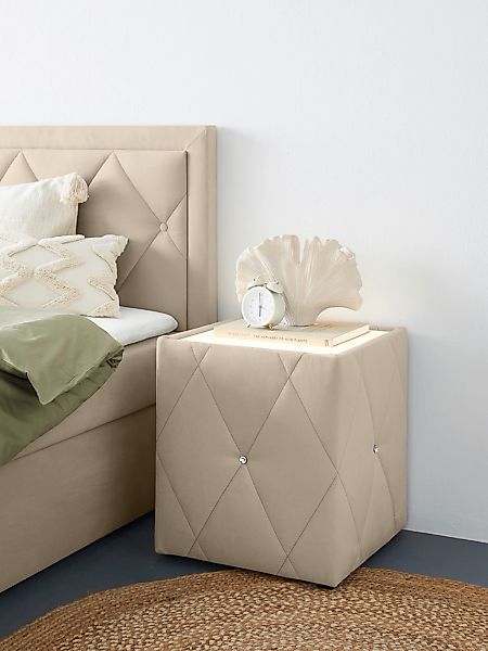 Home affaire Nachttisch "Alfie" mit Beleuchtung und Bezug aus Samtverlours günstig online kaufen