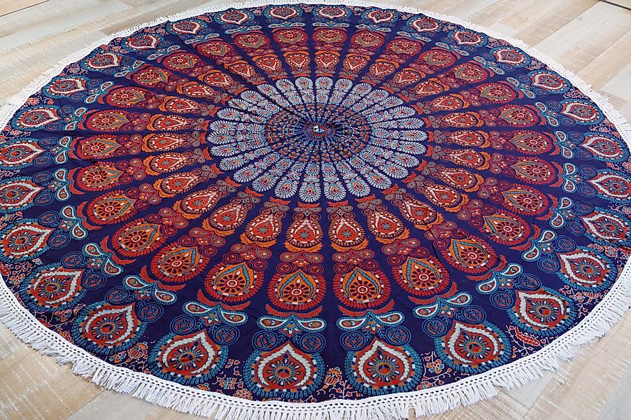 Guru-Shop Tagesdecke Rundes indisches Mandala Tuch, günstig online kaufen