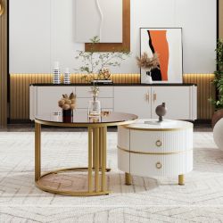 OKWISH Couchtisch 2-in-1 runder Couchtisch (Satztisch günstig online kaufen