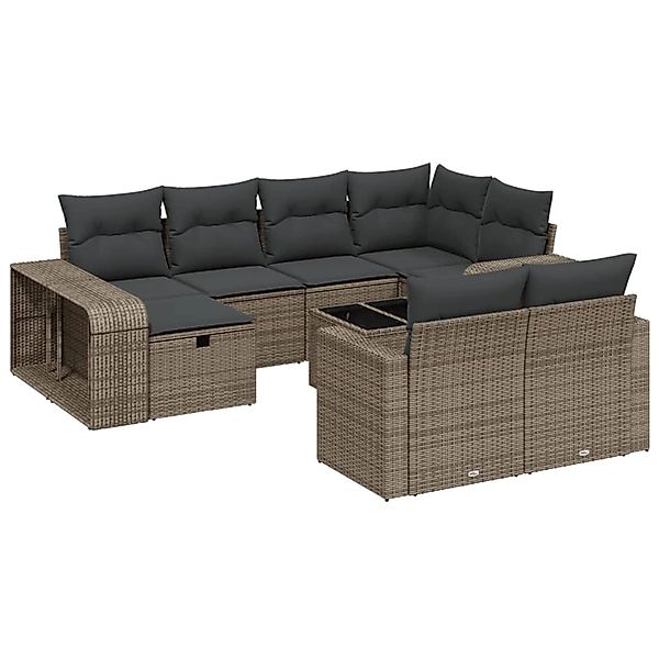 vidaXL 11-Tlg Garten-Sofagarnitur mit Kissen Hellgrau Poly Rattan 3266252 günstig online kaufen