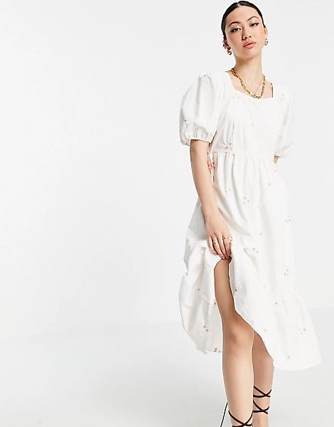 Vero Moda – Besticktes Midi-Hängerkleid aus Bio-Baumwolle aus Baumwolle in günstig online kaufen