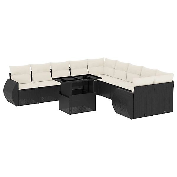 vidaXL 11-Tlg Garten-Sofagarnitur mit Kissen Schwarz Poly Rattan 3268796 günstig online kaufen