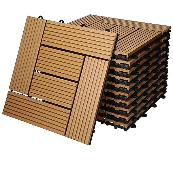 ECD Germany WPC Terrassenfliesen 30x30 cm 11Er Spar Set Teak Mosaik Holzopt günstig online kaufen