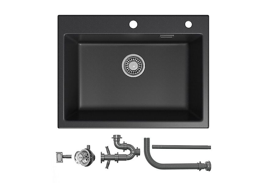 HOROW Granitspüle Küchenspüle Granit Siphon Einbauspüle Spülbecken, 60/45 c günstig online kaufen