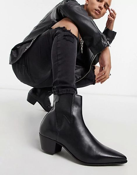 ASOS DESIGN – Chelsea-Stiefel im Westernstil aus schwarzem Leder mit kubani günstig online kaufen