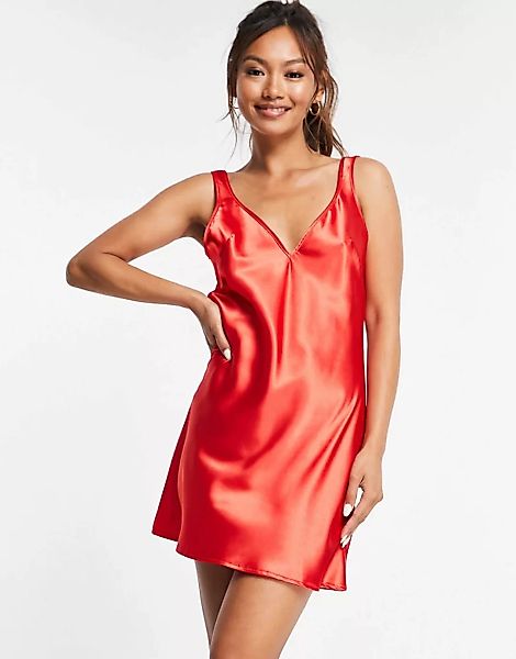 Flounce London – Mini-Trägerkleid aus Satin in Briefkasten-Rot günstig online kaufen