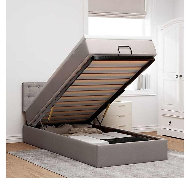 vidaXL Bett, Ottoman-Bett mit Matratze & LEDs Taupe 100x200 cm Stoff günstig online kaufen