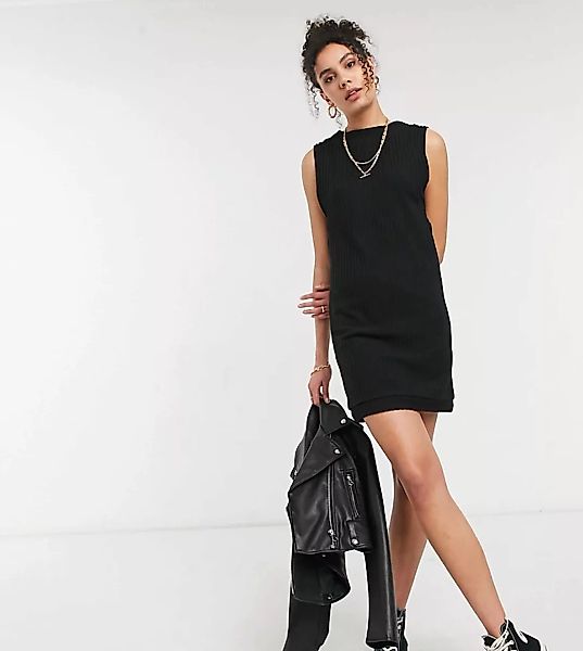 ASOS DESIGN Tall – Geripptes, ärmelloses Minikleid in Schwarz in gebürstete günstig online kaufen
