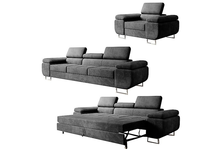 M-Punkt24 Polstergarnitur Miami, (3-2-1 Set, 3-3-1 Set, Samtstoff Grau Anth günstig online kaufen