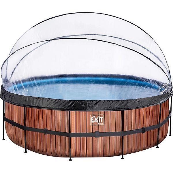 EXIT Wood Pool Braun Ø450x122cm m. Sandfilterpumpe u. Abdeckung günstig online kaufen