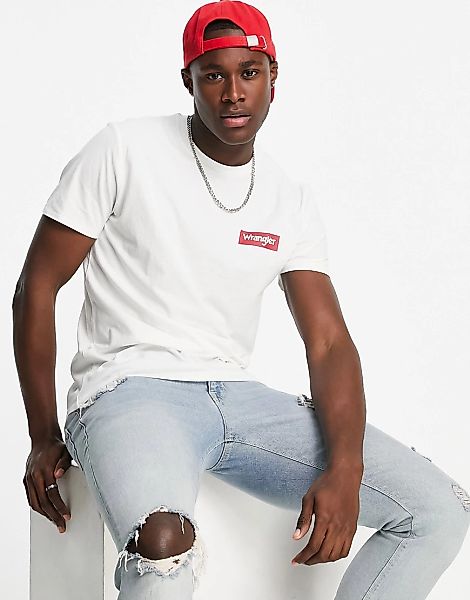 Wrangler – T-Shirt mit Block-Logo-Weiß günstig online kaufen