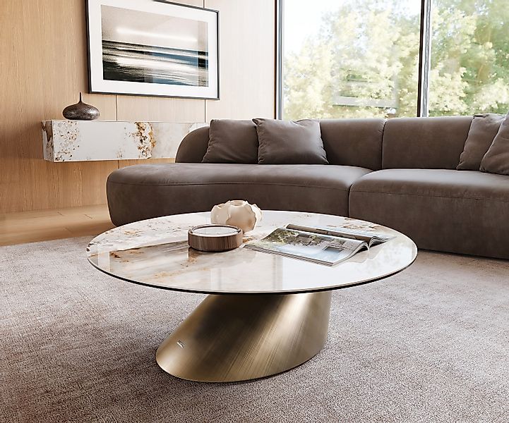 Couchtisch Edge Rund 100x100 cm Keramik Minas Melange Conis Metallic Gold günstig online kaufen