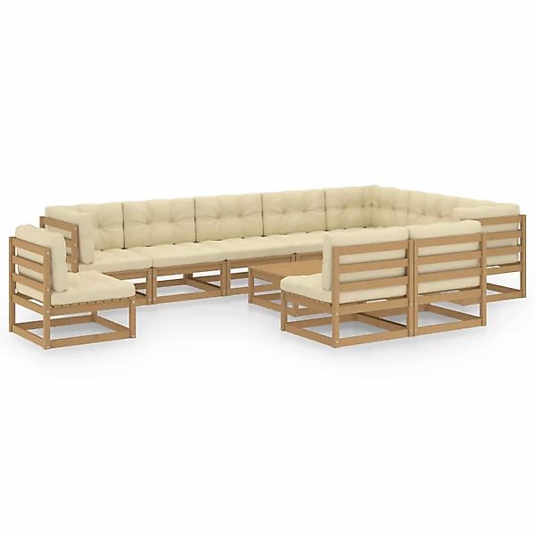 11-tlg. Garten-lounge-set Kissen Honigbraun Kiefer Massivholz günstig online kaufen