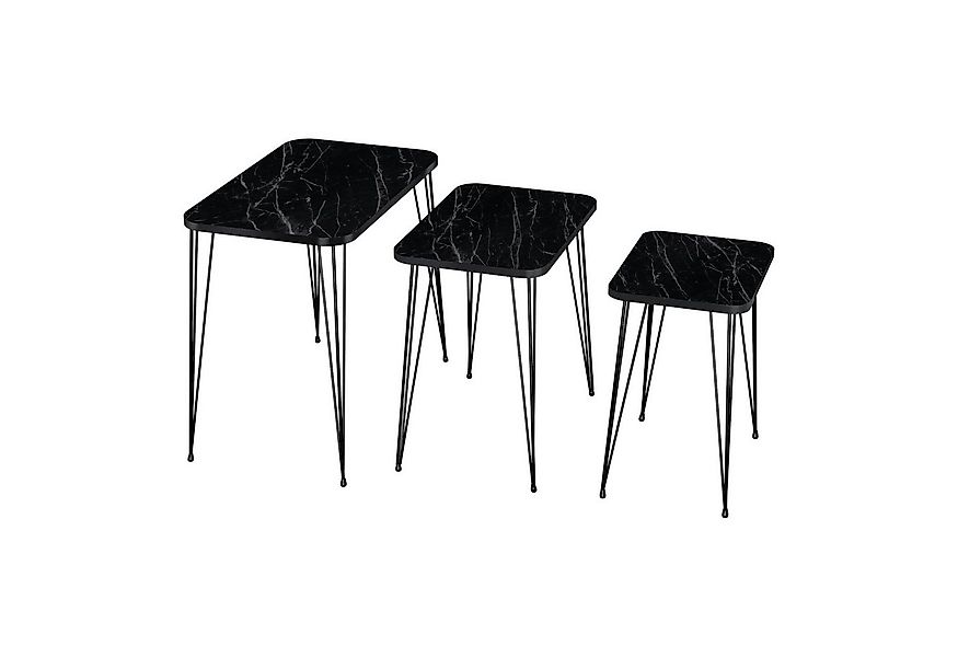 en.casa Satztisch, Rudkøbing Satztisch mit Hairpinlegs in 3er Set Marmor, s günstig online kaufen
