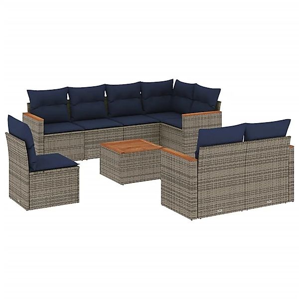 vidaXL 9-Tlg Gartensofa-Set mit Kissen Grau Polyrattan 3226173 günstig online kaufen