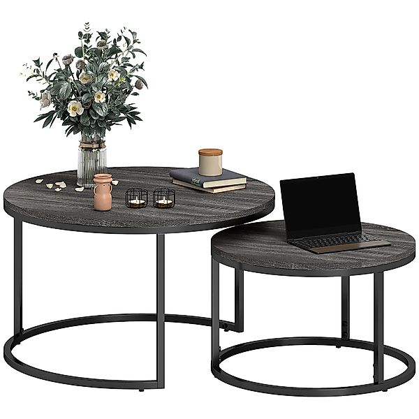 HOMCOM Couchtisch rund 2er Set Stapelbarer Beistelltisch mit Metallrahmen, günstig online kaufen