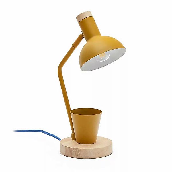 Metall Schreibtischlampe - Senfgelb und Holz Skandi Design günstig online kaufen