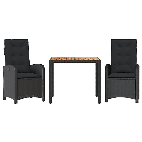 vidaXL 3-Tlg Garten-Essgruppe mit Kissen Schwarz Poly Rattan 3212230 günstig online kaufen