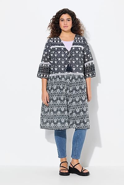 Ulla Popken Blusenjacke Longjacke Mustermix V-Ausschnitt günstig online kaufen