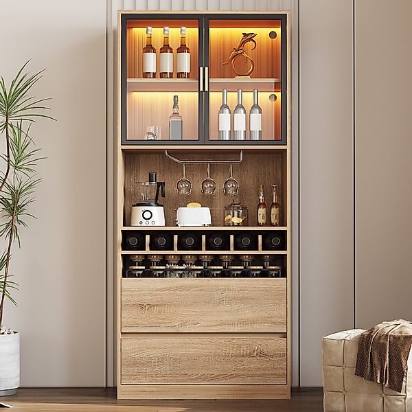 TavilaEcon Hochschrank Spirituosenschrank, Vitrine mit Glastüren günstig online kaufen