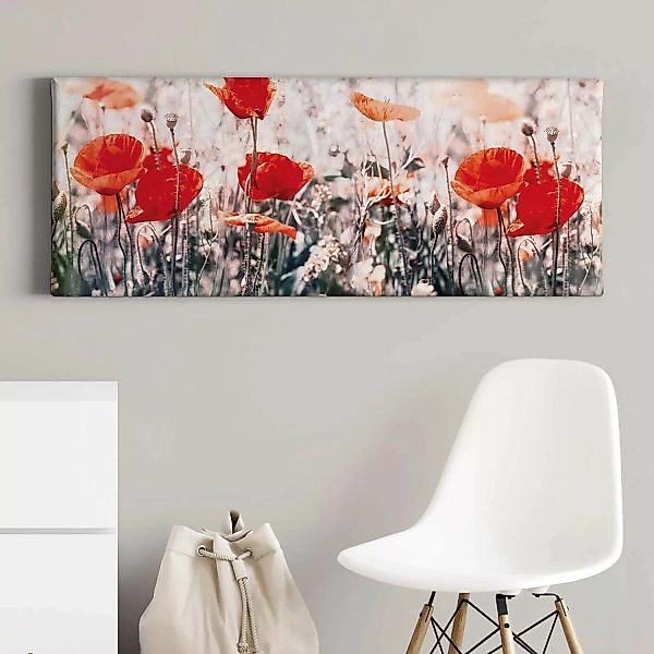 Bricoflor Leinwandbild Mit Mohnblumen Rotes Wandbild Mit Blumenwiese Ideal günstig online kaufen