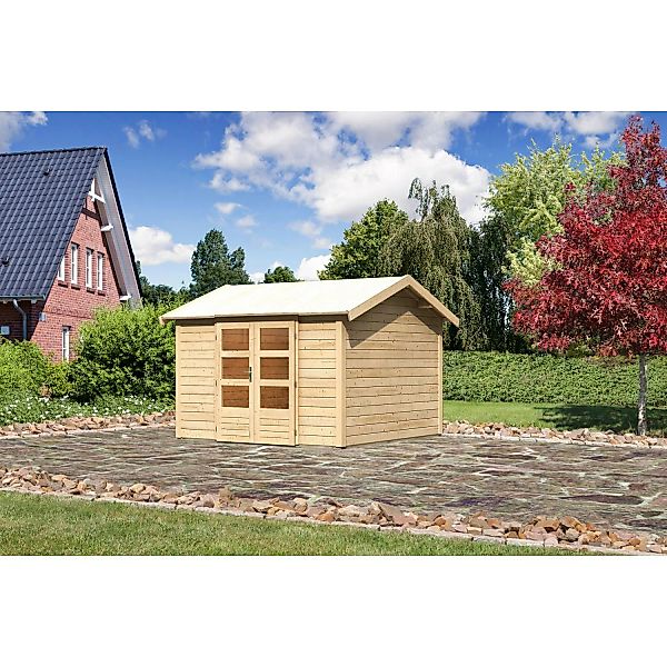 Karibu Holz-Gartenhaus Timra Naturbelassen Satteldach 300 cm x 300 cm günstig online kaufen