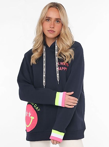 Zwillingsherz Hoodie "Always Happy", Smiley aus Frottee, Neon-Details, Kapu günstig online kaufen