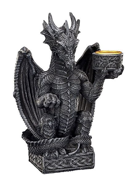 Figuren Shop GmbH Kerzenhalter Drache hält Kerze - Kerzenhalter Gothic Deko günstig online kaufen