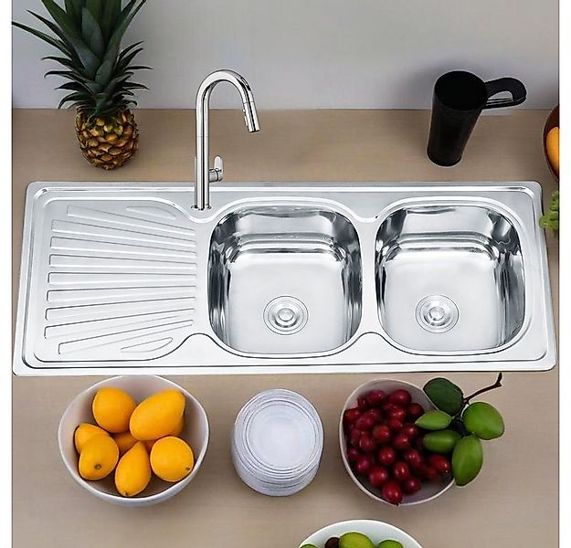Melko Einbauspüle Küchenspüle Edelstahlspüle Einbauspüle 120CM Doppelspüle, günstig online kaufen