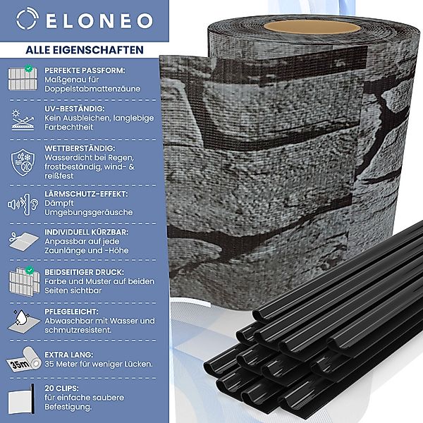 ELONEO PVC Sichtschutzstreifen für Doppelstabmattenzaun, 35m x 19cm, 1er-Se günstig online kaufen