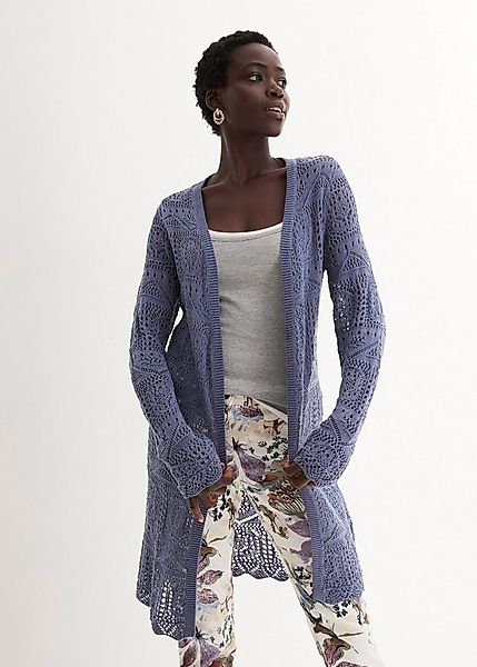 bonprix Longstrickjacke (1-tlg) lockere und offene Passform, mit femininem günstig online kaufen