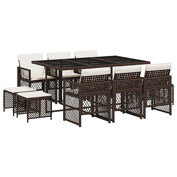 vidaXL 11-Tlg Garten-Essgruppe mit Kissen Braun Poly Rattan 3210789 günstig online kaufen