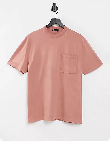 ASOS DESIGN – Locker geschnittenes T-Shirt mit Tasche in verwaschenem Rosa günstig online kaufen