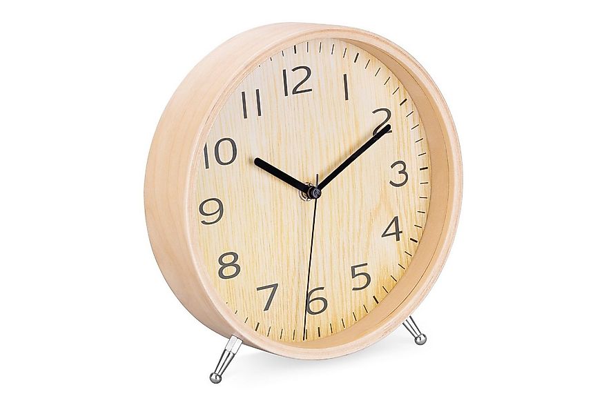 Navaris Tischuhr Analog Holz Tischuhr rund - 21,1x21,8x4,8cm - Holz Ziffern günstig online kaufen