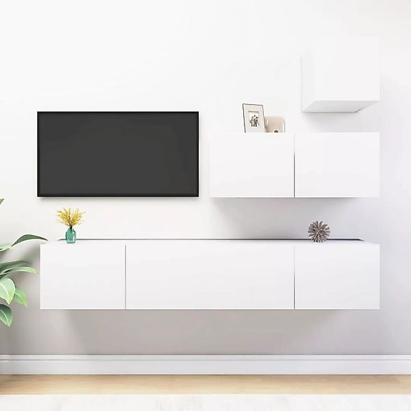 vidaXL Kleiderschrank 4-tlg TV-Schrank-Set Weiß Spanplatte TV-Konsole für F günstig online kaufen