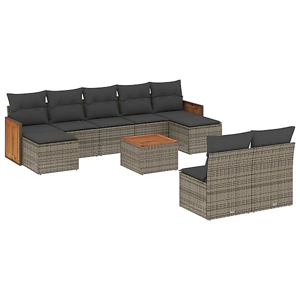 vidaXL 10-tlg Garten-Sofagarnitur mit Kissen Grau Poly Rattan Modell 93 günstig online kaufen