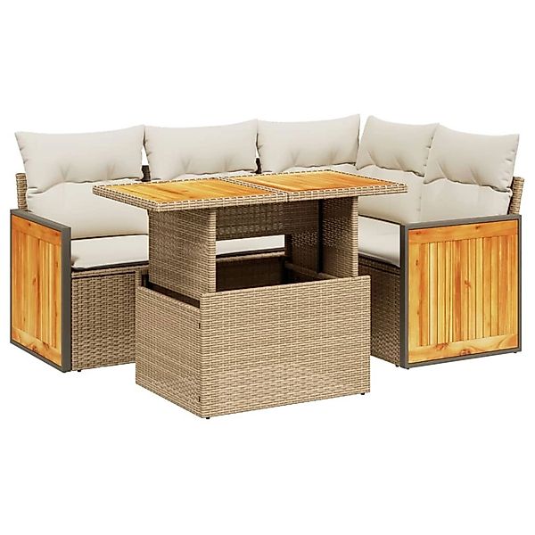 vidaXL 5-Tlg Garten-Sofagarnitur mit Kissen Beige Poly Rattan 3273942 günstig online kaufen