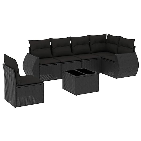 vidaXL 7-Tlg Garten-Sofagarnitur mit Kissen Schwarz Poly Rattan 3221434 günstig online kaufen